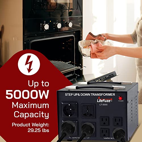 Litefuze Lt Series 5000 Watt Voltage Converter Transformer Step Up/Down - 110V To 220V / 220V To 110V Power Converter - Fully Grounded Cord - Universal Socket, Ce Certified [5-Years Warranty] #TOP3
