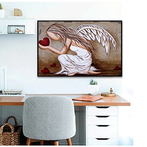 Angel Girl Canvas Wall Art Angel Wing Wall Art Painting Print Angel Wings Poster Abstract Contemporary Art Angels Wall Art Decor Angel Feather Ground Wings Home Decor Paintings 24X16Inch Framless #TOP4