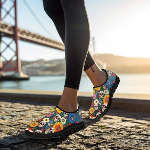 Classic Skull Print Men Low Slip On Shoes Women Breathable Unisex Loafers Shoes Non-Slip Gym Work Sneakers Comfort Travel Walking Shoes 6