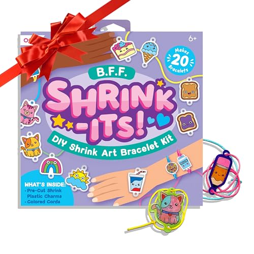 Ooly 24 PC DIY Shrinking Art Kit for Kids, 20 Plastic Pre Cut Charms and More, No Mess Creative Activity Bracelet Making Kit - BFF