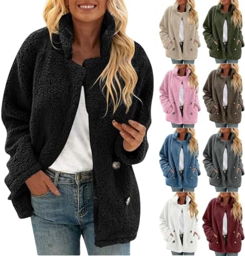 Bidobibo Sherpa Jacket for Women Winter Lapel Open Front Fleece Cardigans Jackets Fuzzy Faux Fur Warm Sweaters Coats