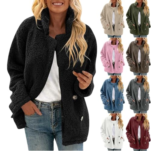 Bidobibo Sherpa Jacket for Women Winter Lapel Open Front Fleece Cardigans Jackets Fuzzy Faux Fur Warm Sweaters Coats