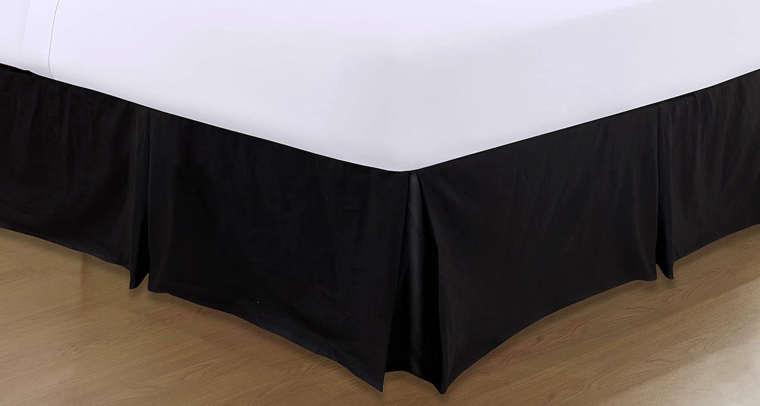 A ATH COLLECTION Pleated Base Valance Sheet Easy Care Polycotton Base Valances Bed Skirt with 40 CM Valance Drop (Single, Black)