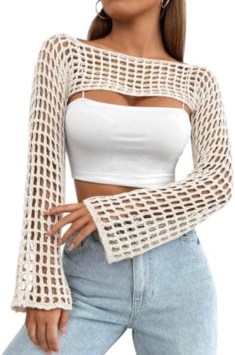 Mincib Womens Crochet Shrug Y2K Hollow Out Bolero Shrug See Throu...