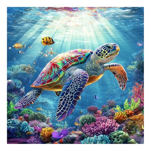 SJUTOUCI Sea Turtle Diamond Painting Kits for Adults Diamond Art Kits for Beginners 5D DIY Full Drill Gem Craft for Home Decor Gift 12x12inch Animal
