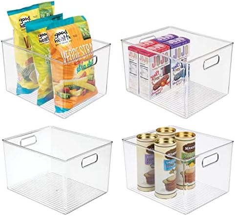 mDesign Plastic Storage Organizer Container Bin for Kitchen Organization in Pantry, Cabinet, Countertop Fridge, Refrigerator, and Freezer - Hold Food, Drink, or Snacks, Ligne Collection, 4 Pack, Clear
