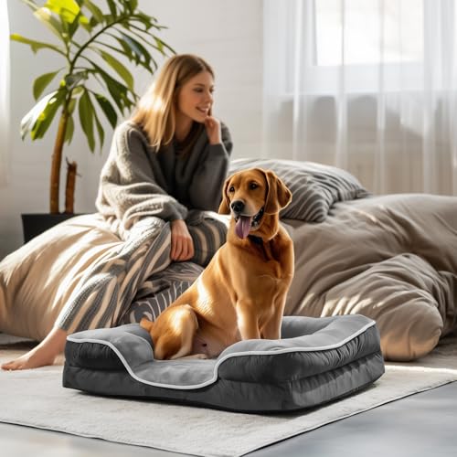 Image of NEWBULIG Orthopedic Dog Beds, Extra Large Sized Dog Couch Beds with Anti-Slip, Foam Sofa for Indoor Cats, Soft Fluffy Surface, 42x32 Inch, Grey