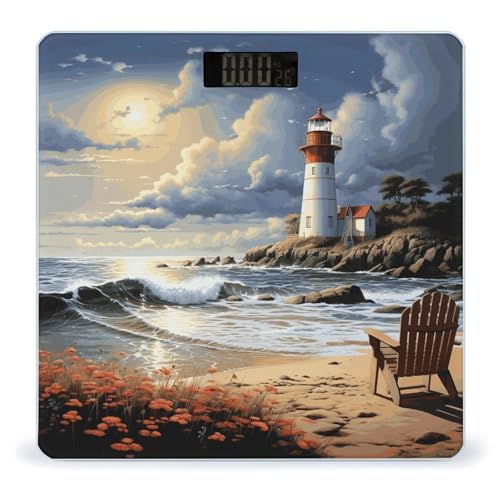 Báscula digital para baño Sea Lighthouse con pantalla grande miniatura 1