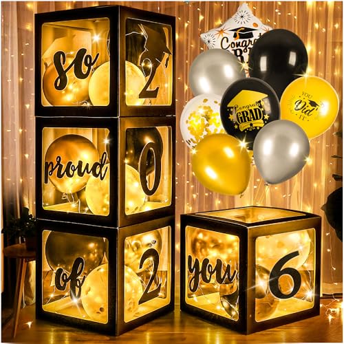 Image of AYGXU Graduation Decorations 2026-Graduation Party Decorations,Graduation Balloons Boxes(4PCS) with LED Light Strings & Letters 2026 GRAD So Proud of You,Party Favors For Any Grades Class.