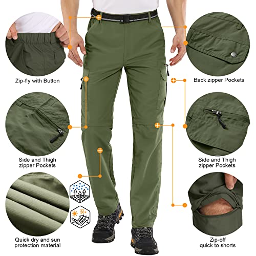 Mens Hiking Pants Convertible Boy Scout Zip Off Shorts Lightweight Quick Dry Breathable Fishing Safari Pants,6101,Army,36 #TOP5