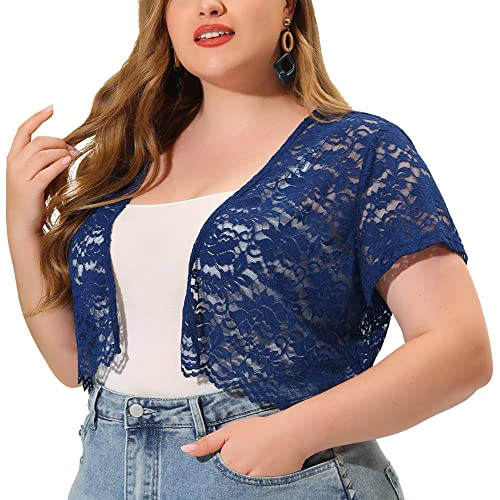 Image of Agnes Orinda Plus Size Bolero Shrugs for Women Lightweight Open Front Short Sleeve Cropped Lace Cardigan