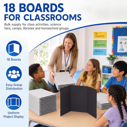 Image of Ctosree 18 Pcs 14 x 22 Inch Tri Fold Poster Board Bulk for Display,Black | Science Fair Project,Classroom Display Paperboard, Single Wall Build, Lightweight Presentation Board,3 Panels