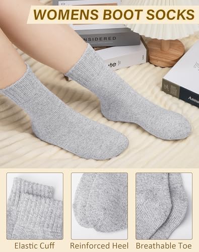 Loritta 5 Pairs Wool Socks for Women Stocking Stuffers Gifts Winter Warm Hiking Crew Boot Socks2