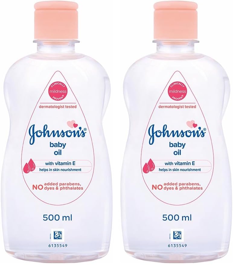 Johnson's Non-Sticky Baby Oil with Vitamin E for Easy Spread and Massage (Clear, 500ml) (Pack of 2)-image-16
