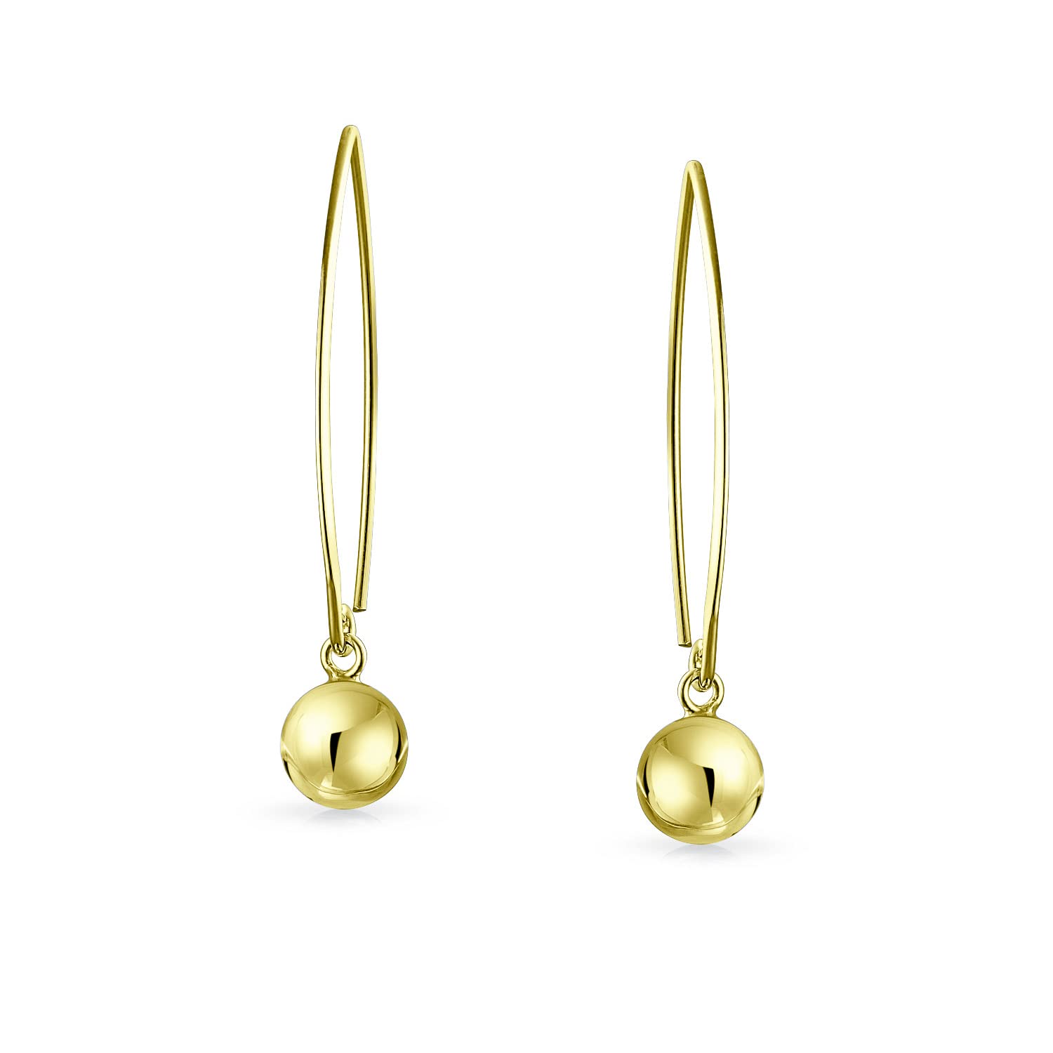 Orecchini a filo lungo e sottile con design geometrico minimalista, perline sfalsate, per donna e adolescente, placcati in oro giallo 14K, argento sterling .925, perla da 8MM.