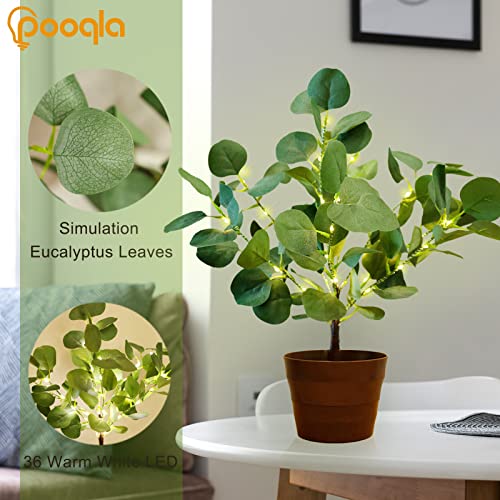Pooqla Lighted Eucalyptus Tree Spring Decoration, Led Artificial Eucalyptus Branches In Pot With Lights For Mother's Day Birthday Indoor Bedroom Party Home Decor #TOP2