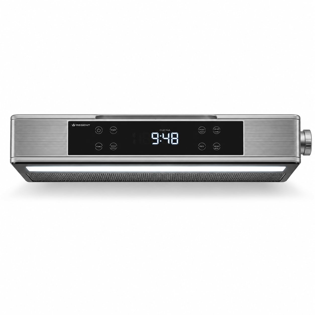 Regent Cucina – Radio de Cocina bajo Mueble (empotrable) – con FM, Bluetooth, Barra LED, Pantalla a Color, Temporizador de Cocina y 2 alarmas – Radio empotrable Cocina – Color: platea
