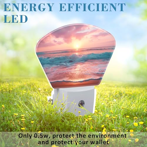 Image of Pink Beach Sunset Night Light Sunrise Beach Nightlight Plug into Wall with Dusk to Dawn Sensor for Kid Girls Boys Women Men Room, Hallway, Kitchen, Bathroom, Stairs Decor