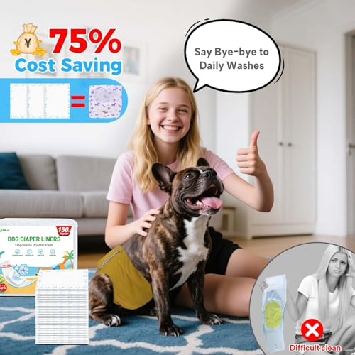 Dog Diaper Liners 100ct, Upgraded Ultra-Thin & Super Absorbent Dog Diapers Booster Pads for Male and Female Dogs, Disposable Doggy Diapers Inserts for Dog Belly Bands Wraps Period Panties (Regular)