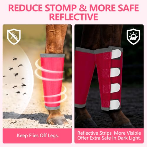 Image of Fly Boots for Horses Set of 4 with Reflective Vercros, Loose Fitting Mesh Horse Fly Boots Leggings, Adjustable Equine Leg Wraps & Socks, Stay Up Not Sag, No Rub