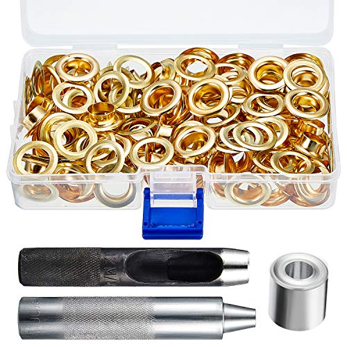 Pangda Grommet Tool Kit, Grommet Setting Tool And 100 Sets Grommets Eyelets With Storage Box (Gold, 1/2 Inch Inside Diameter) #TOP29