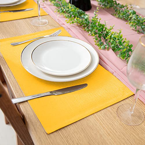 Rinpon Cloth Placemats Set Of 8, Linen Type Fabric Placemats Machine Washable Placemats Heat Resistant Placemats Wrinkle Free Thick Polyester Kitchen Place Mats For Dining Table (Yellow) #TOP4