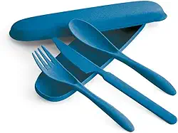 Conjunto De Talheres Fibra De Bambu Estojo Colher Garfo Faca(02 Unidades,Azul)
