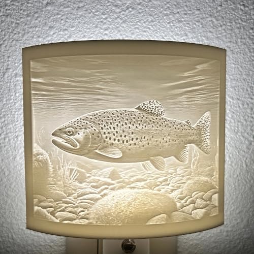 Trout Lithophane Night Light Fish Scene White