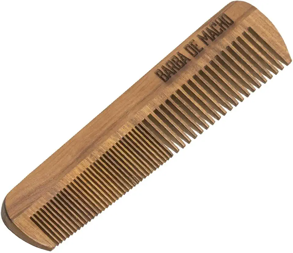 Pente de Madeira Antiestatico Old Wood Reto Duplo - Barba de Macho