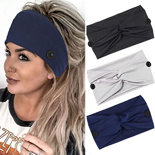 Catery Knotted Button Headbands Black Boho Hair Bands Stripe Cross Head Bands Non Slip Turban Headband Stretch Head Wrap Head Scarf Hair Accessories For Women And Girls(Pack Of 3) (Set-2) #TOP9