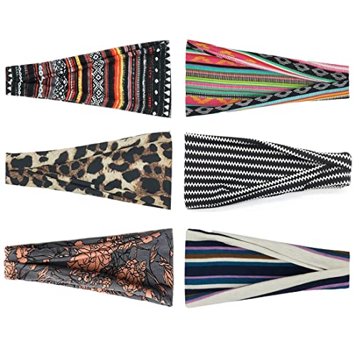 Image of YONUF 6 Pack Headbands for Women, Boho Wide Head Bands & Hair Accessories | Non Slip Soft Stretch Headband, Fashion Hair Bands for Yoga, Workout, Face Wash, Makeup, Women's Head Wraps for Daily Use