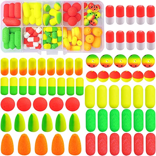 Fishing Foam Floats Beads Kit Pompano Fishing Rigs Floats Fishing Rig Making Kit for Surf Fishing Live Bait Rig Bottom Rig Spinner Making Float for Trout Catfish (75pcs/box)
