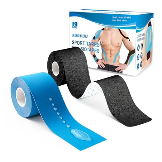kinesiotape 2 Rollos Pack 5cm X 5m Azul + Negro, Kinesio Tape Fuerte Adhesiva, Amigable con la Piel, Elastica Cintas de Fisioterapia Deportiva para Rodilla, Hombro y Más SURFOU