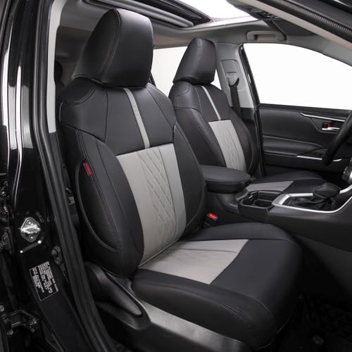 Image of EKR Rav4 Seat Covers Custom Fit for Toyota Rav4 2016 2017 2018(Hybrid) LE,SE,XLE,Limited, Leather Car Seat Cover Full Set for SUV,Faux Leather(Black+Light Gray)