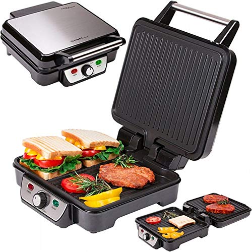 TZS First Austria Elektro-Tischgrill | Grillplatte für Fleisch & Gemüse | Kontaktgrill mit Antihaftbeschichtung | regelbares Thermostat | 1800 W