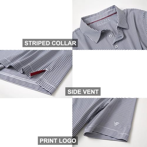 Image of Men's Golf Polo Shirts Short Sleeve Striped Performance Moisture Wicking Dry Fit Golf Shirts for Men