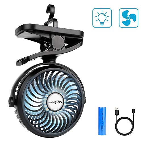 Clip On Camping Fan with LED Lights, 2200 mAh Rechargeable Battery/USB Operated Mini