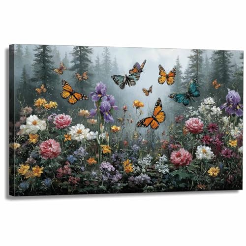 Vibrant Floral Butterfly Wall Art Nature Paradise Poster for Living