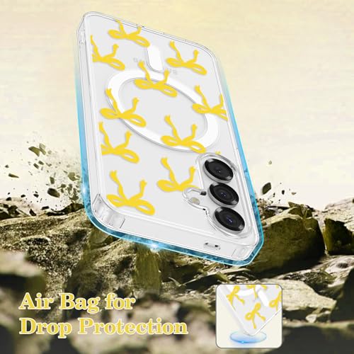 Image of UEEBAI Magnetic for Samsung Galaxy S26 Case, Bow Case Compatible with MagSafe, Wireless Slim Clear Ribbon Aesthetic Phone Cover Anti-Yellowing Shockproof Protective Cover for Women Girl - Yellow