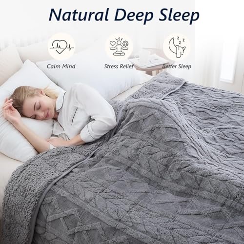 Image of Mr. Sandman Fleece Weighted Blanket for Adults Queen Size 15lbs, Heavy Throw Bed Blankets for Sleep and Calm, Soft Warm Sherpa Blanket for Winter, 60 x 80 Inches, Grey