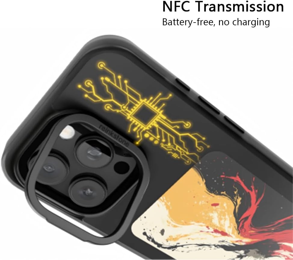 Inkplay E-Ink Screen Phone Case for iPhone 13 Pro with Aluminum Alloy Kickstand, NFC Smart DIY Protective Case High Restoration, Shockproof, Wireless Black