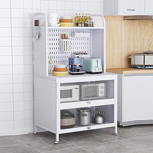4-Tier Kitchen Storage Cabinet - Multifunctional Bakers Rack, Microwave Shelf & Coffee Bar Organizer with Flip Doors - Ideal for Home, Office, Pantry & Garage - Space-Saving, Durable Design