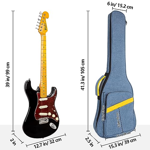 MUZNOTE Electric Guitar Bag, Electric Guitar Case Padded Electric Guitar Gig Bag 0.4 Inch Padding Soft Guitar Case with Neck Strap, Back Hanger Loop, Blue