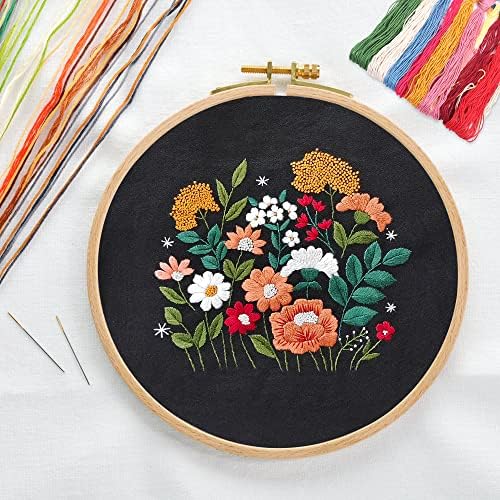 MAMUNU Canvas Tote Bag Embroidery Kit with Pattern for Beginners, Arts and DIY Crafts Kits for Adults, Include Instructions Embroidery Bag, Embroidery Hoops, Color Threads and Tool (Black) - 1
