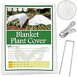 10.5フィート x 50フィート 霜防止植物カバー – 34.0 g/平方ヤードのガーデンフリーズブランケット クリップ&グラウンドステーク付き 屋外 冬 植物保護 再利用可能 フローティングロウカバー ガーデン野菜用