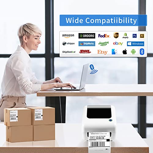 Image of Bluetooth Thermal Shipping Label Printer - Wireless 4x6 Label Maker for packages, Compatible with iPhone and PC, Phone, USB for MAC, Works with Ebay, Amazon, Shopify, Etsy, UPS, USPS Barcode, Upgrade