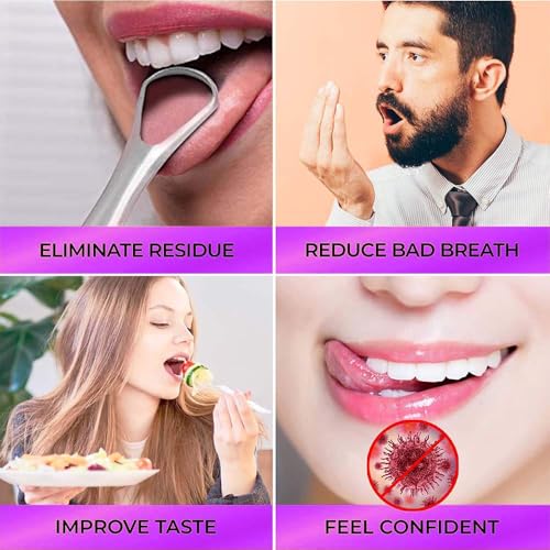 Image of Wonder Care 4 Count Tongue Scraper Stainless Steel,Tongue Cleaners Fresh Breath Restored Taste Big Size