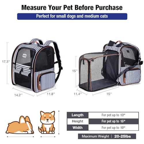 Image of Large Cat Backpack Carrier Expandable Pet Carrier Backpack for Small Medium Cats Fit Up to 18 Lbs, Foldable Puppy Backpack Carrier for Travel, Hiking (Striped, 14.2 inchL x 11.8 inchW x 17.3 inchH - XL)