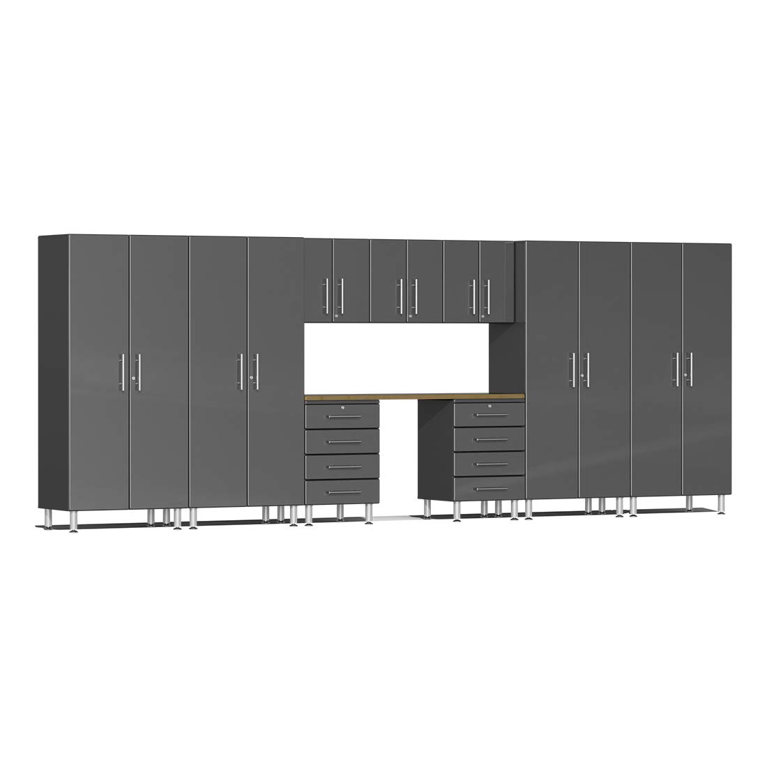 Ulti-Mate UG22102G 10-Piece Garage Cabinet Kit with Bamboo Worktop in Graphite Grey Metallic
