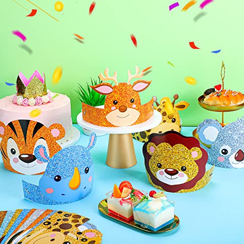 Gersoniel 24 Pcs Animal Party Hats Jungle Safari Crowns, Jungle Animal - image 6